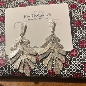 Park Lane new  Shimmering Silver pierced Leaf Earrings
